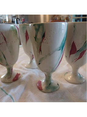 Ceramic handmade signed water or wine goblets